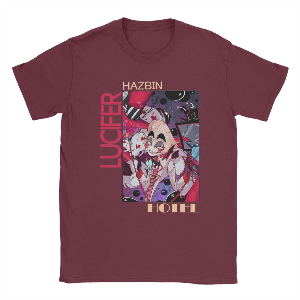 Men's Hazbins Hotels Lucifer Anime T Shirt  Pure Cotton Tops Funny Short Sleeve Crewneck Tee Shirt New Arrival T-Shirts
