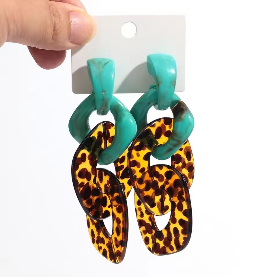 New Leopard Acrylic Big Link Chain Long Earrings for Women Exaggerated Irregular Geometric Drop Earring Statement Jewelry Gifts