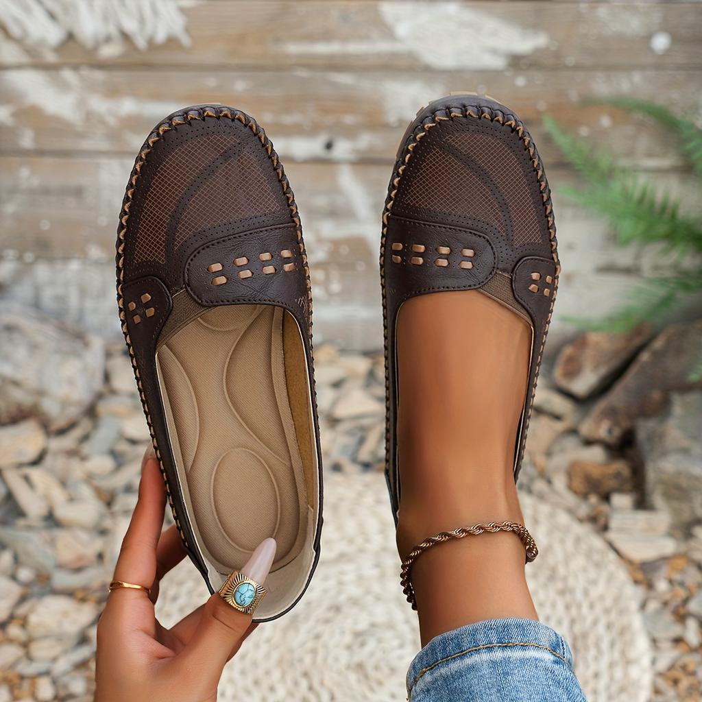 [Retro-Loafer für Damen] Leichte atmungsaktive Retro-Slip-On-Loafer für Damen | PU-Obermaterial & TPR-Sohle, Bequemes Design mit runder Spitze