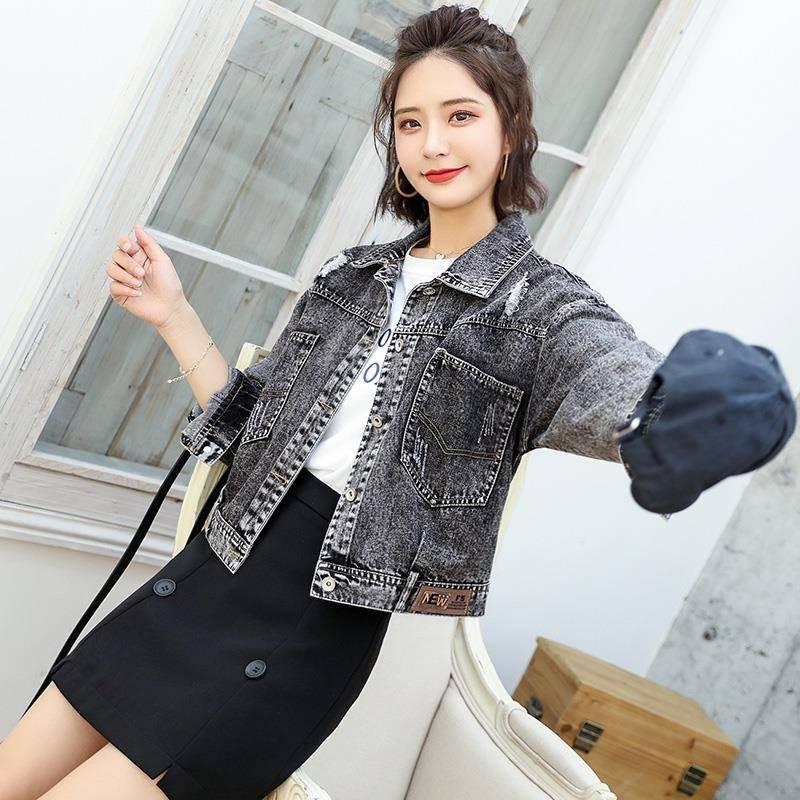 Denim Jacket Women Grey Loose Coat Casual Vintage Bomber Jackets Female Outwear 2019 Autumn Jackets