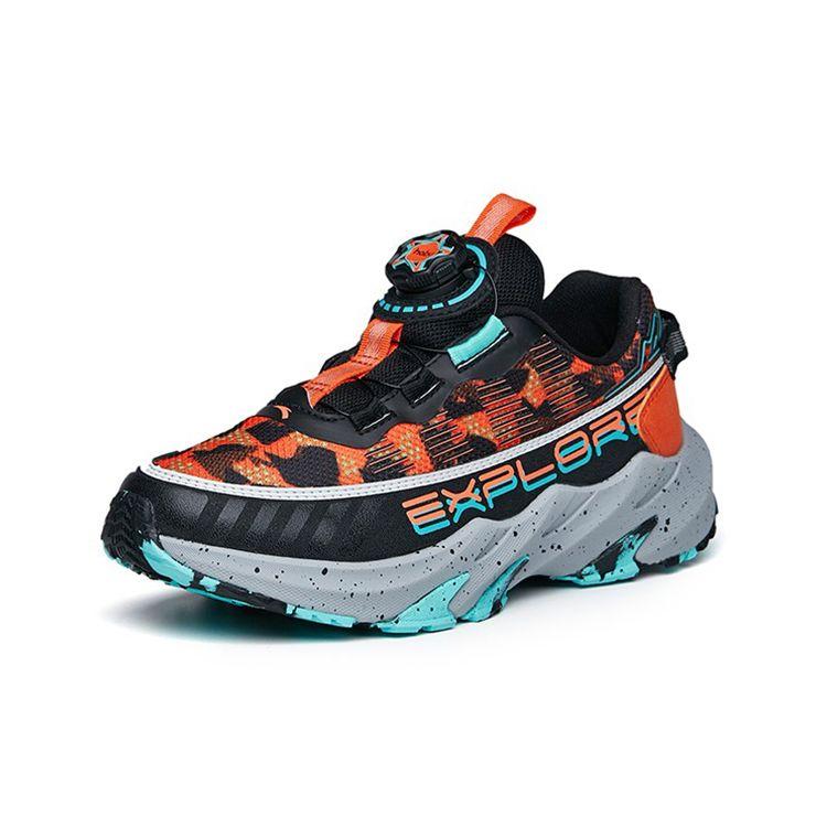 Anta Kids Velcro Thick Sole Casual Non-Slip Shock Absorbing Wear-Resistant Low-Top Running Shoes Kids Sneaker Black Orange 312215577-5