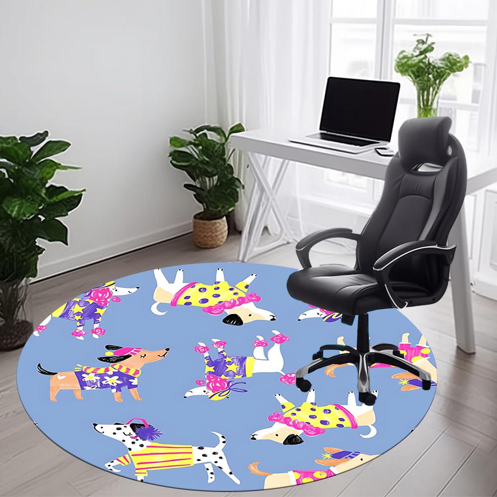 1PCDogs Party Office Round Area Rug, Indoor Mat Suitable For Office, Under Office Chairs Bedroom Living Room Home Decor, Room Deco028