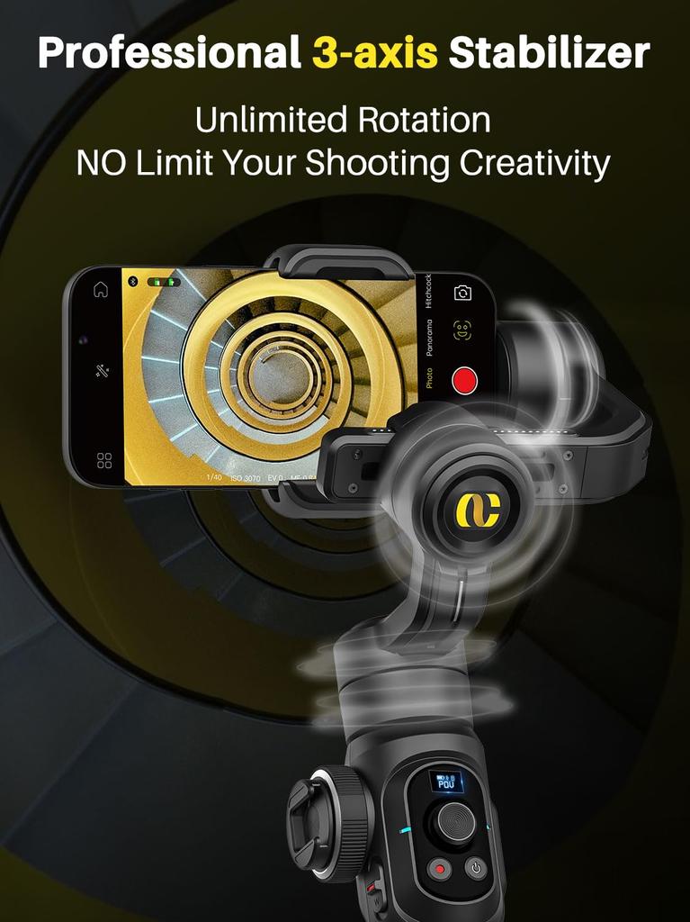 AOCHUAN S2 Electric Gimbal Stabilizer for Handheld Gimbal for iPhone and Android 3-Axis Smartphones,