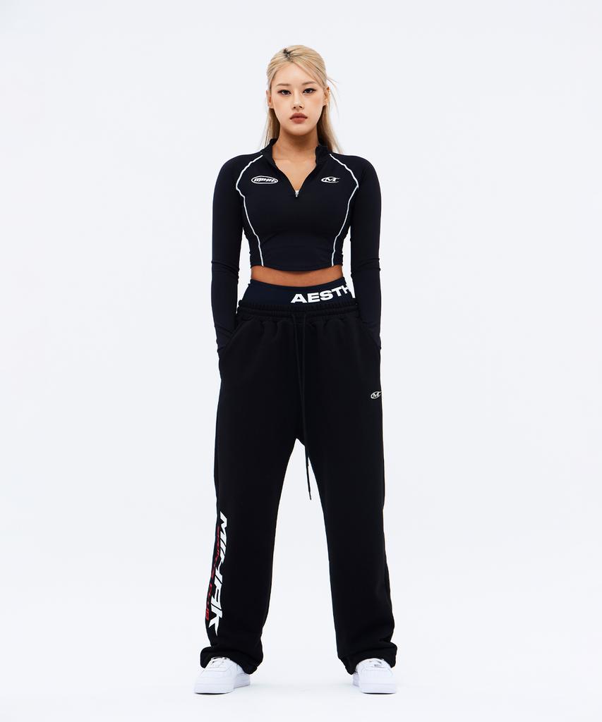 Mihag Track Logo Crop Half-Zip Long Sleeve (Black)
