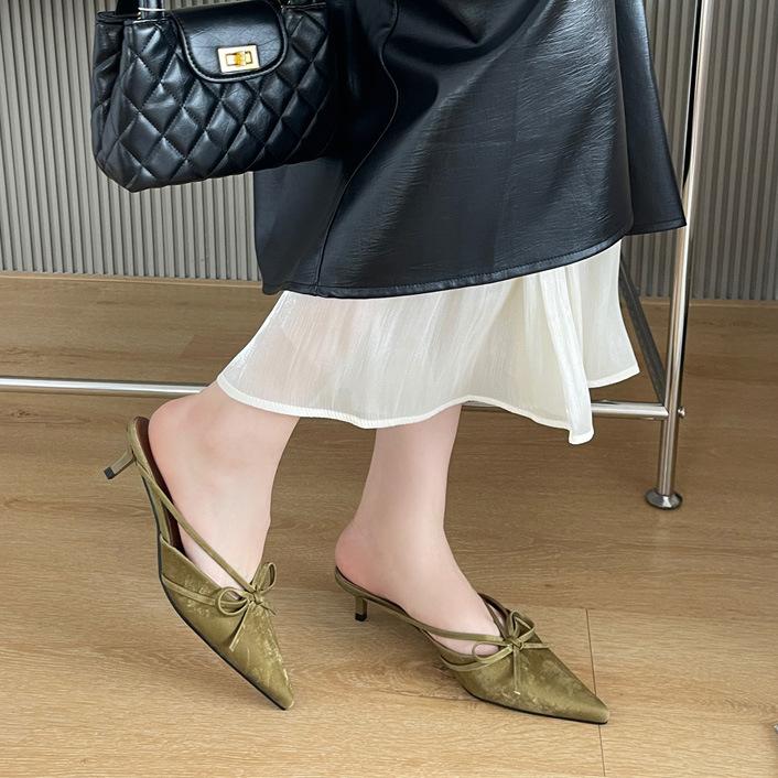 High-heeled sandals high-end 2025 spring new fashion pointed slippers low-heeled bag head kitten and sandals