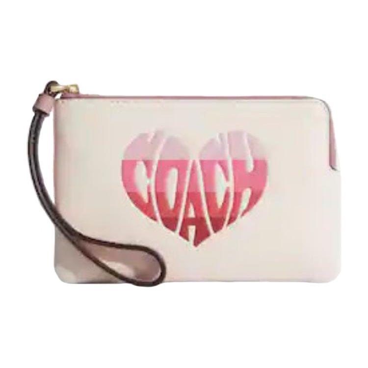 Coach Wristlet 16 Gradient Heart Print Zipper Pebble Leather Clutch Women clutch White CA070-IMCAH Basic Set (Bag+Dust Bag)