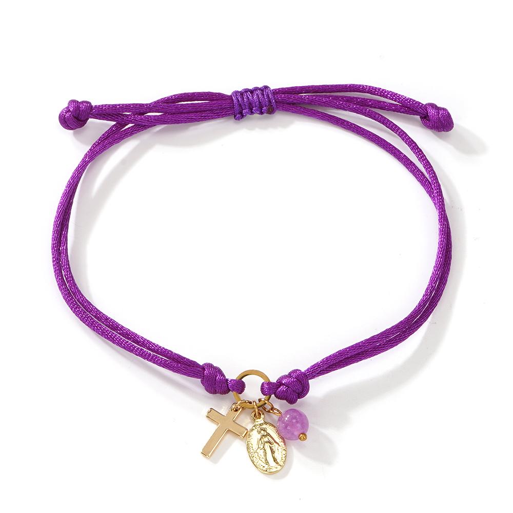 1PC Colorful Rope String Bracelet Virgin Mary Cross Charm Bead Jewelry Adjustable Religious Women's Fashion for Friendship Gift