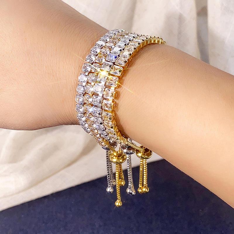 Luxury Jewelry Cubic Zircon Ice Cut Adjustable Chain Bracelet Square Tennis Bracelet for Men Women Unisex