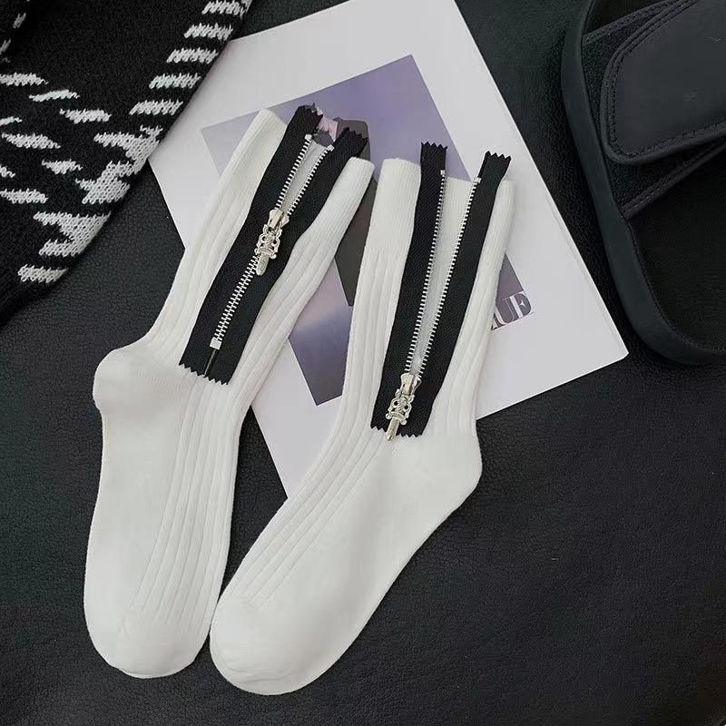 

Tide Brand Niche Design Metal Zipper Cotton Socks Heavy Industry Punk Versatile Personality Vacuum Packaging Socks one size fits all