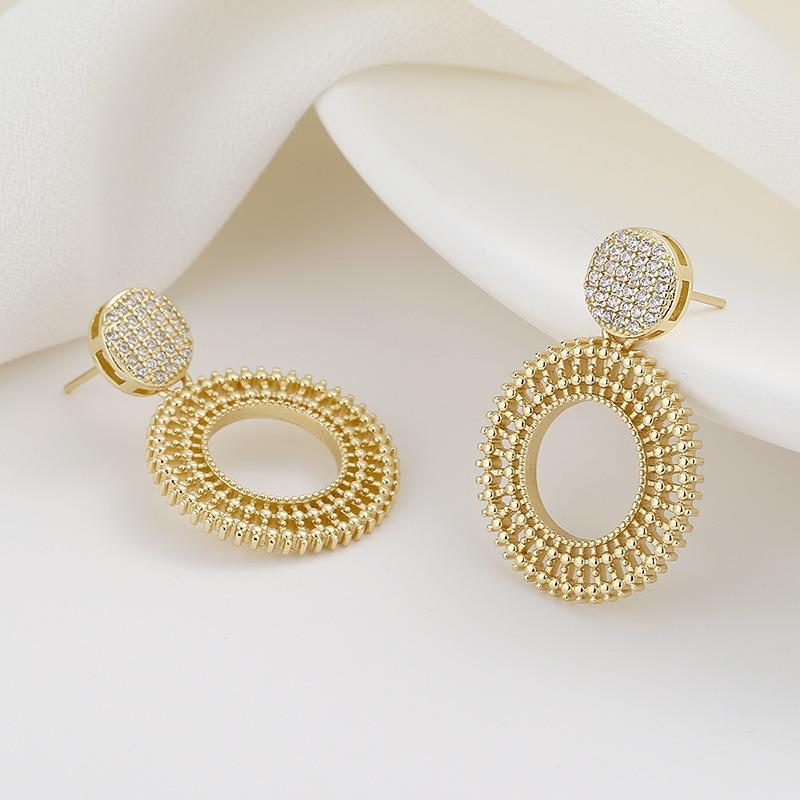 Versiune coreeană cercei simpli cu zirconiu cupru micro-set cercei rotunzi cercei high-end