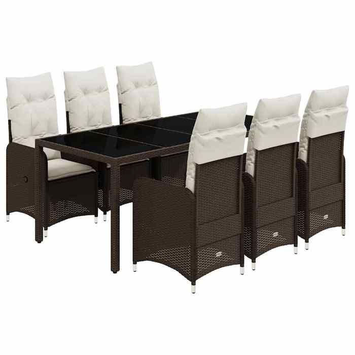 VidaXL Ensemble de bistro de jardin 7 pcs coussins marron poly rotin 3277069