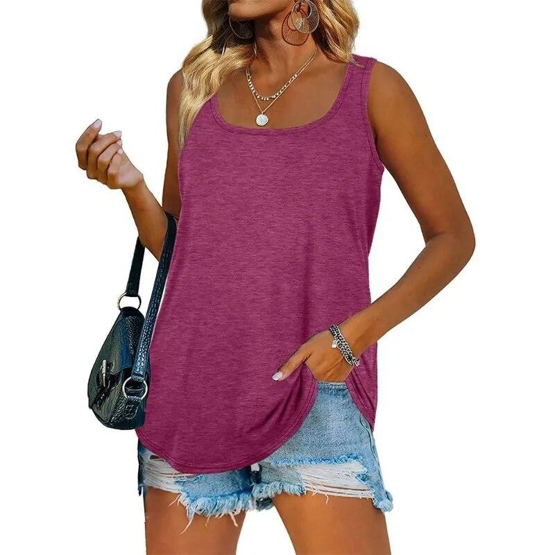 Sleeveless Square Neck Solid Women Tank Tops Fashion Loose Casual Summer Vest Women Elegant Plus Size Office Ladies Tanks Camis 30758