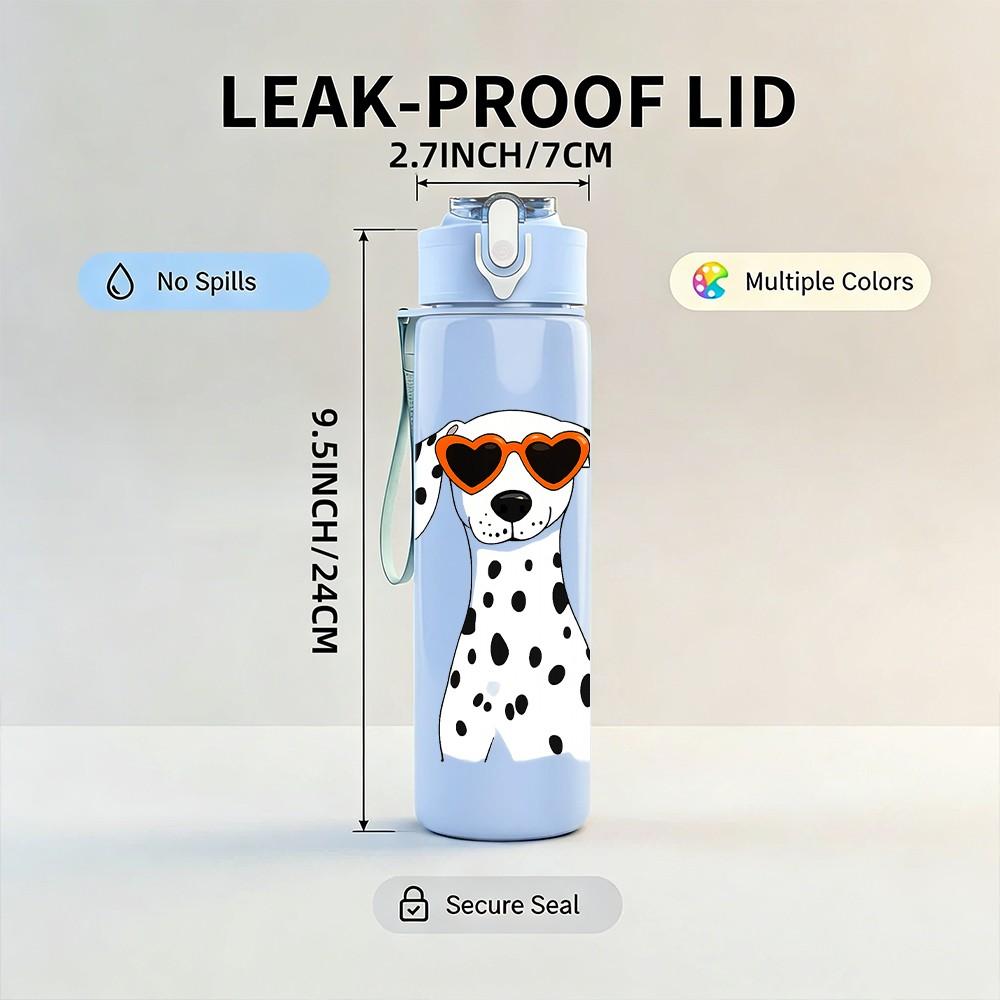 1PC Dog Wearing Sunglasses Cartoon Print 750ml Color Plastic Sports Water Bottle Leakproof Flip Straw Lid Suitable for Sports Office Home Use