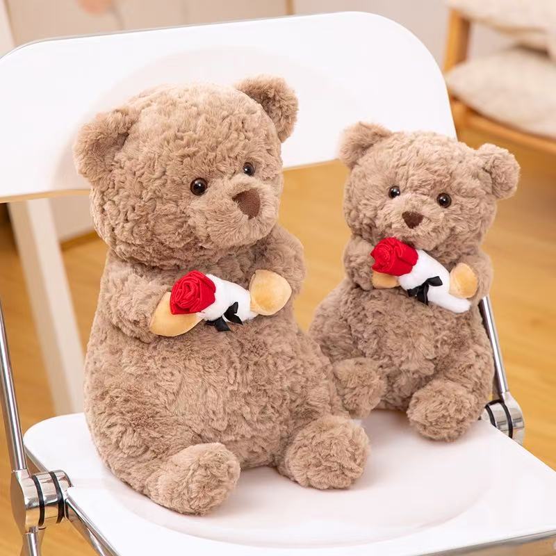 sale Hot New Simulation Valentine's Day Rose Bear Doll Stuffed Plush Toy Cartoon Anime Cute Pillow Gift For Girlfriend Fun