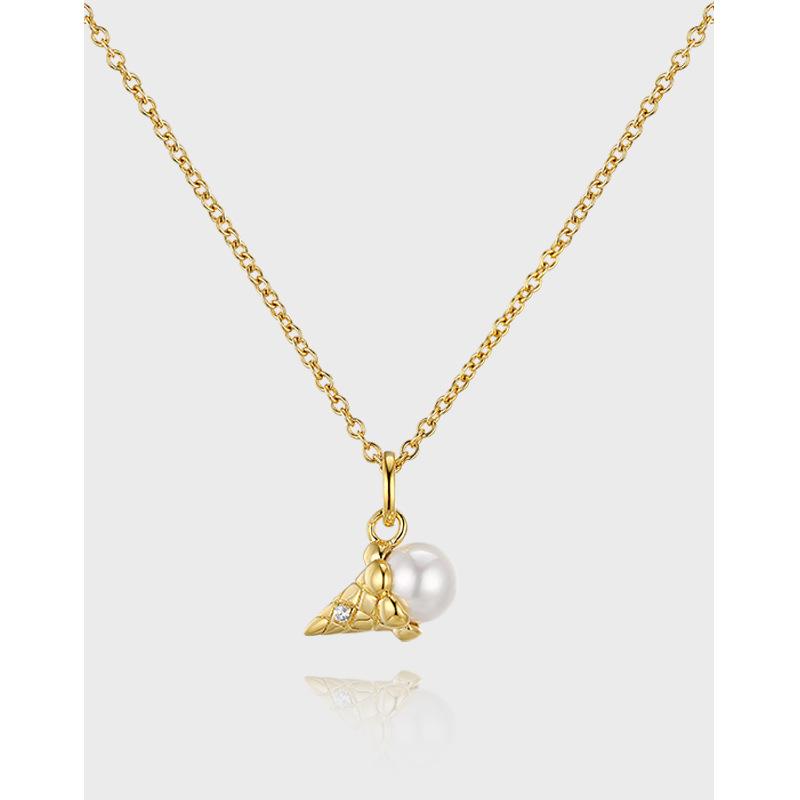 

Summer new ice cream necklace S295 sterling silver pearl inlaid niche design feeling cool summer gift for girls 925 silver