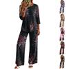 Women's Casual Two-Piece Set Round Neck 3/4 Sleeve Loose Fit Top and Pants for Everyday Wear