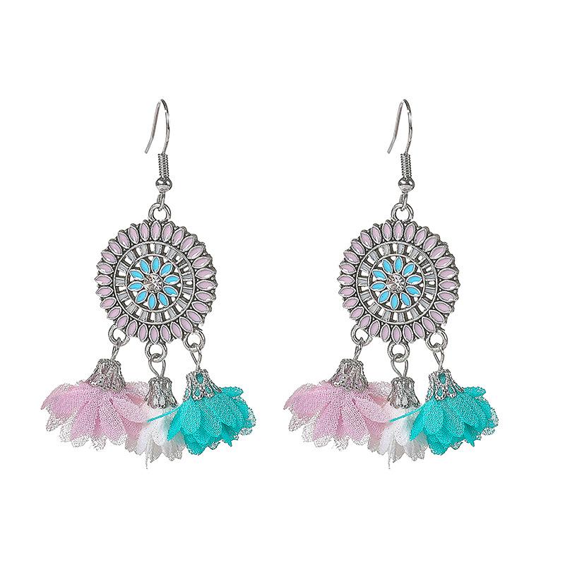 Long fringed earrings Bohemian water drop fringed earrings Ethnic vacation style stud earrings