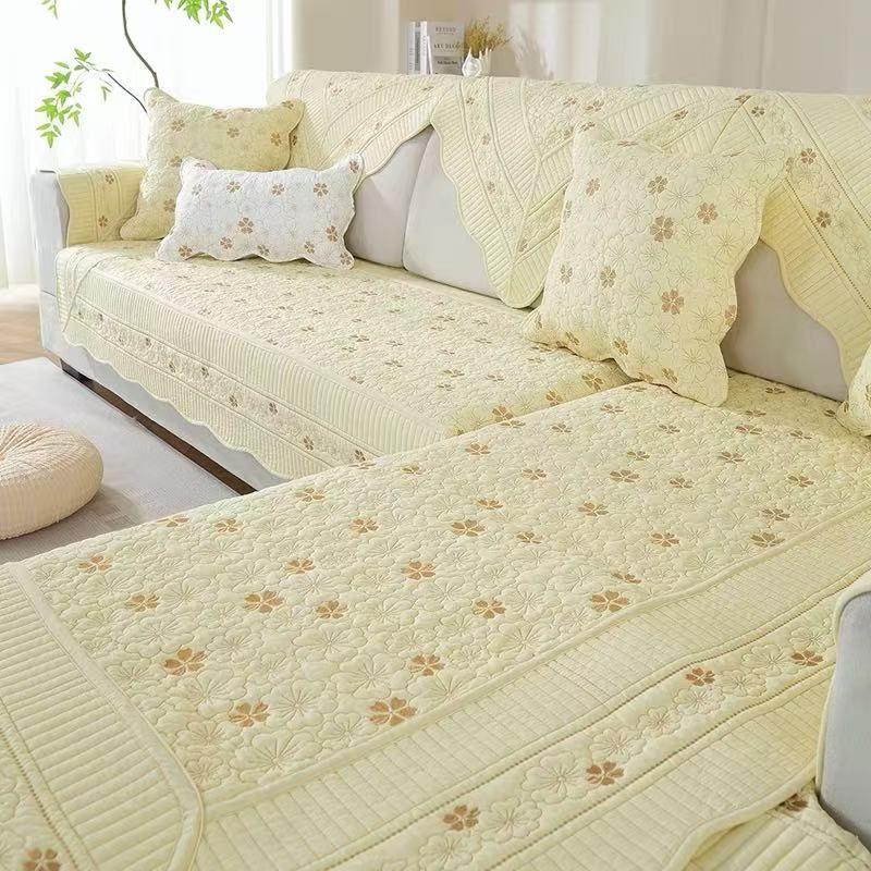 

All Year Round Neutral Pure Cotton Sofa Cushion Minimalist Modern Cotton Fabric Cushion Thickened Sofa Cover Slipcover Dual-Use Small plum double-sided available-beige 70*70cm