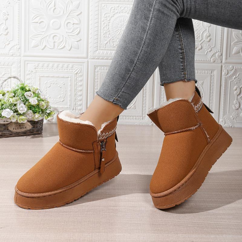 Fashion Snow Boots Women's Fur One-piece Non-slip Winter Booties Versatile Plus Velvet and Thickening Slip-on Warm Cotton Shoes