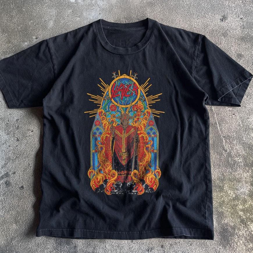 Slayer Goat God Stained Glass, Unisex Black Cotton T-Shirt, Size S-5XL
