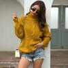 2025 Autumn/Winter Women's College Style Chunky High Neck Cable Knit Pullover Sweater