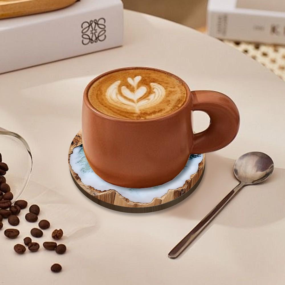 4Pcs New Blue Ocean Round Wooden Coaster for Home, Cafe, Party, Table Decoration, Coaster, Placemat Supplies