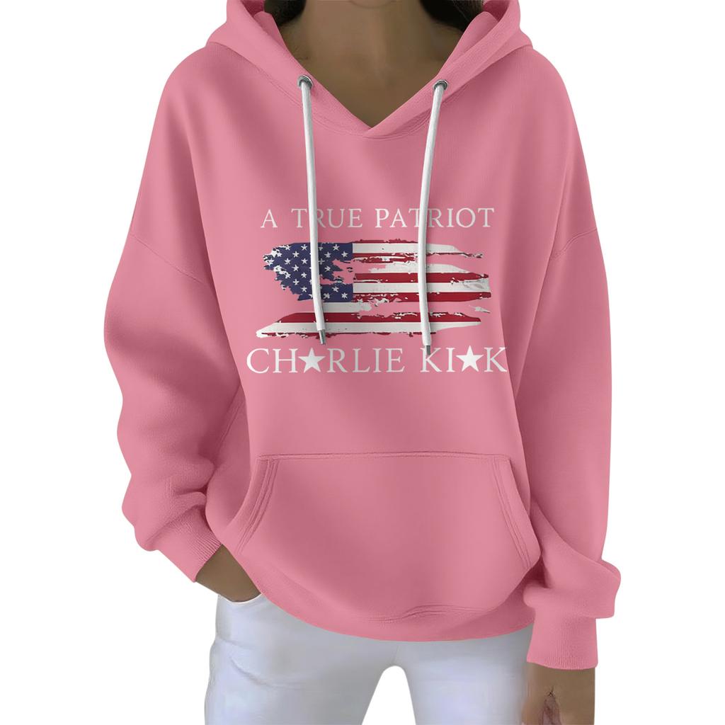 Ladies' Loose And Comfortable Drawstring V-neck Long Sleeved Printed Sweatshirt