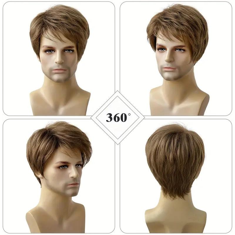 Synthetic Man's Short Wig Trendy Ombre Brown Wig with Bangs Natural Soft Breathable Layered Wig for Male Daily Cosplay