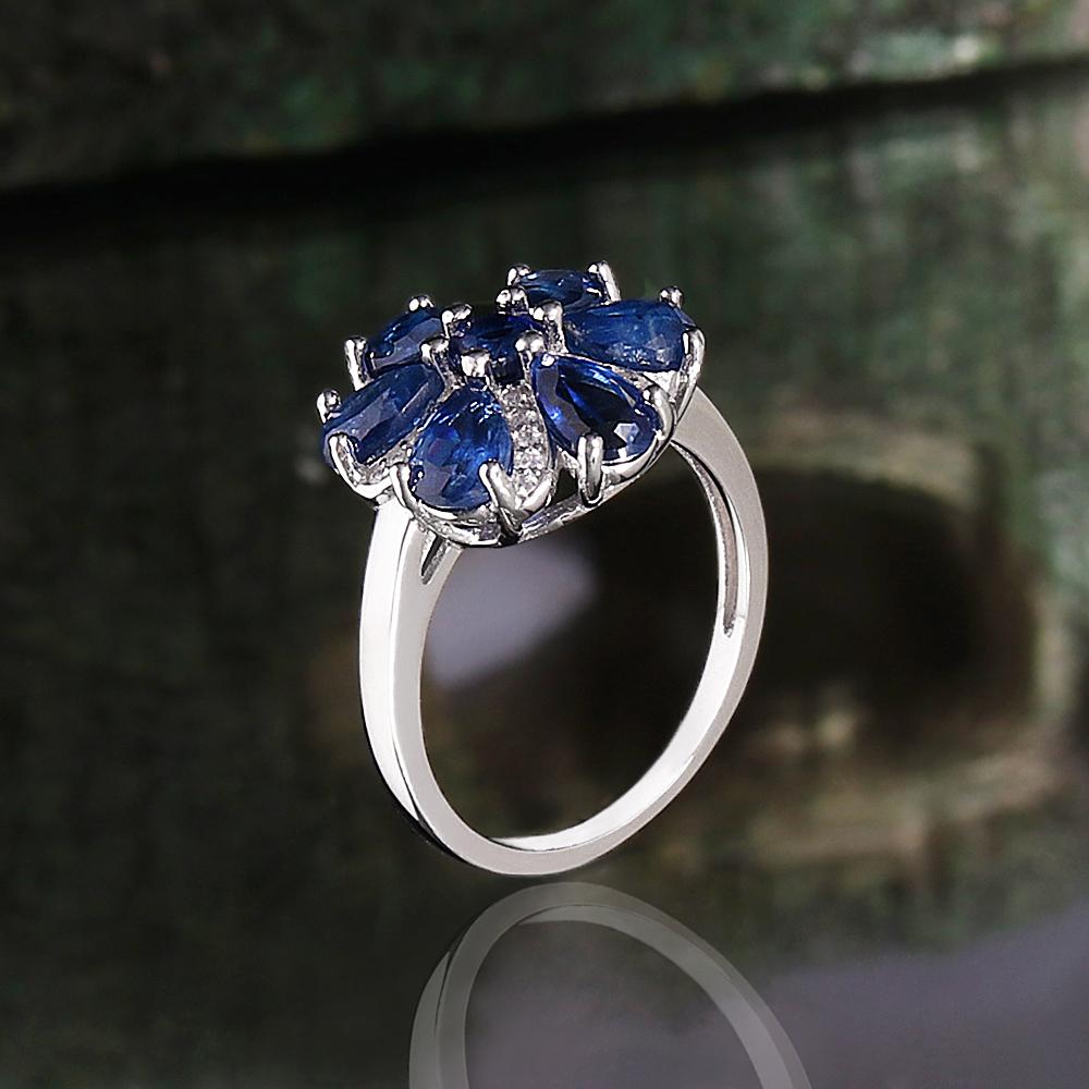 Elegant 925 Sterling Silver Ring Natural Kyanite Real Gemstones Flower Shape Design Fine Jewelry for Women's Banquet Gifts