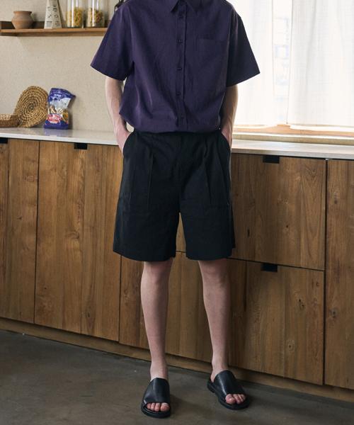 Is Linen Half Banding Bermuda Pants_Black_Unisex
