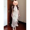 Pure Desire Style Spice Girl Polka Dot Temperament Suspender Dress Women's Summer Seaside Vacation Temperament Waist Ruffle Edge Long Dress