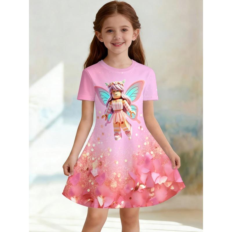 Girl Rainbow Princess Printed T-shirt Dress, White Casual Dress, Suitable for Children's Parties and Birthdays As A Gift