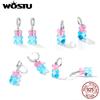 WOSTU 925 Silver Pink Blue Cute Candy Bear Stud Earrings For Women Fashion Party Jewelry Gift CQE1388