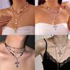 Gothic Cross Choker Necklace For Women With Geometric Pendant And Gold Finish