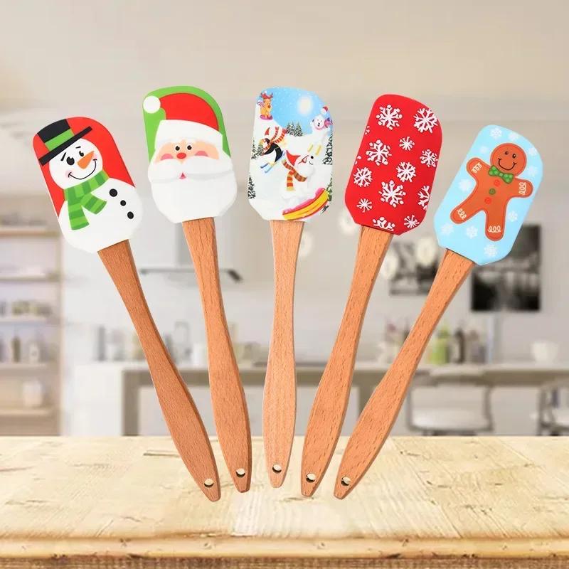 Cute Xmas Cream Cake Scraper Christmas Silicone Salad Mixer Pies Cooking Tool Kitchen Butter Non-stick Pastry Blenders Baking