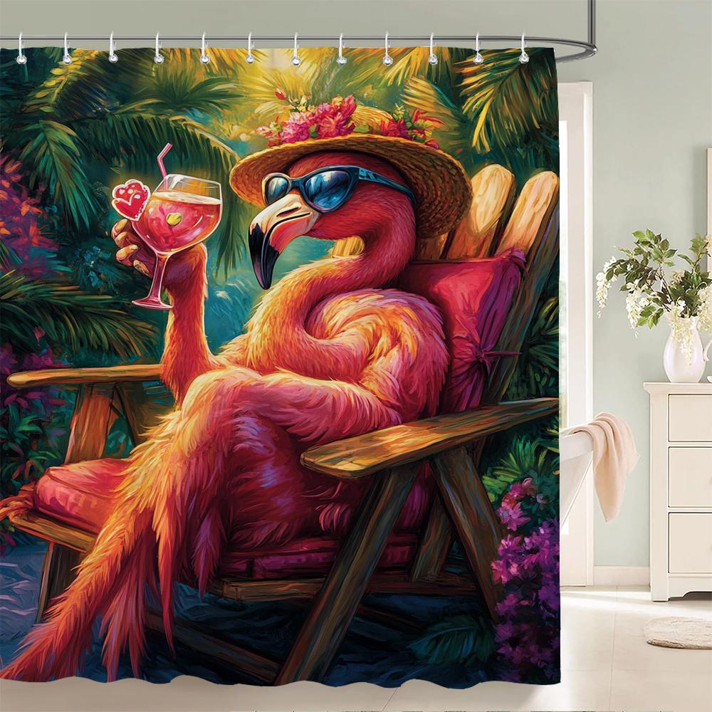 

Забавная Горящая Птица Занавеска для Ванной Душа с Крючками, Занавеска для Ванной с Тропическими Растениями, Занавеска для Домашнего Декора из Ткани с Рисунком 90x180cm-35x70in