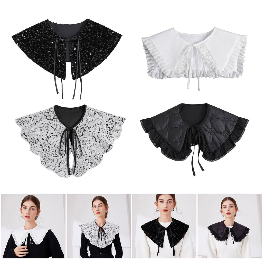 Decorative Sequins Quilted Cape False Collar for Stylish Ladies Elegant Ruffled Lace Shawl Wrap for Parties and Weddings