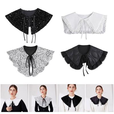Capa acolchada de lentejuelas decorativas, cuello postizo para damas con estilo, elegante chal de encaje con volantes, wrap para fiestas y bodas