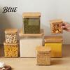 Clear Food Container with Wooden Storage Airtight Flour Sugar Large Square Plastic Jar Food-grade Silicone