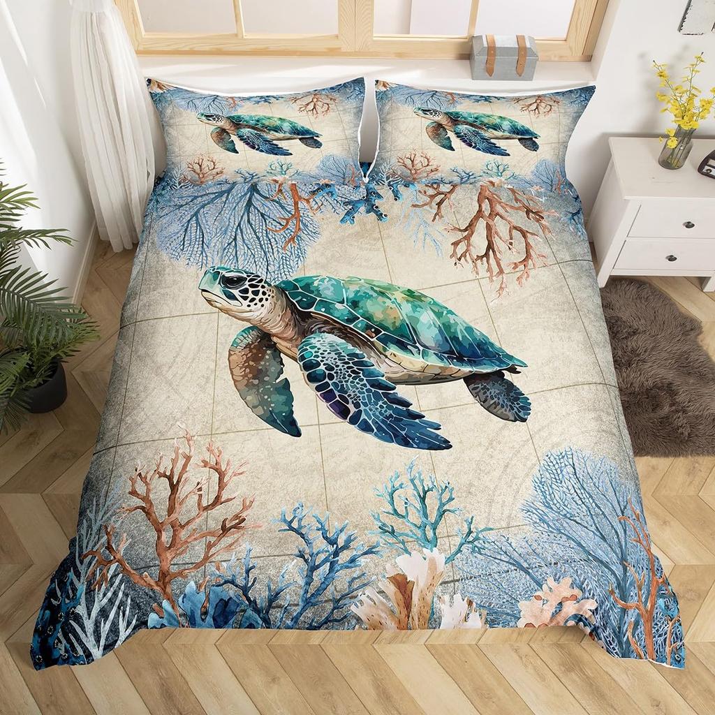 Ocean Life Duvet Cover Sets for Kids Teens Queen Size Lightweight Down Quilt Covers 2 Pillowcases 1 Comforter Cover No Comforter