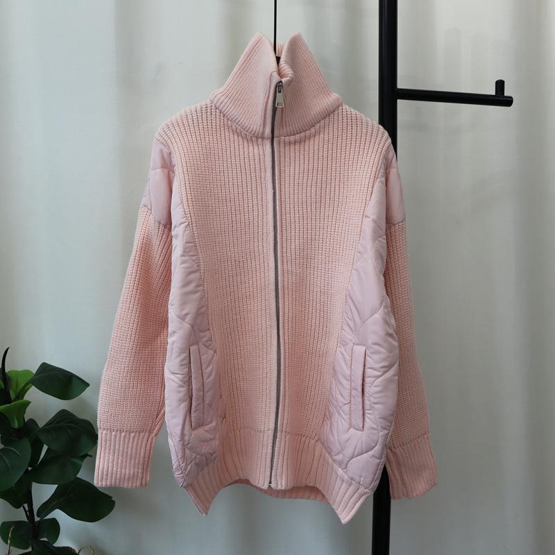 Autumn and Winter New Zipper Splicing Cotton Clothes Sweater Jacket Design Sense Thickened Knitted Cardigan Women