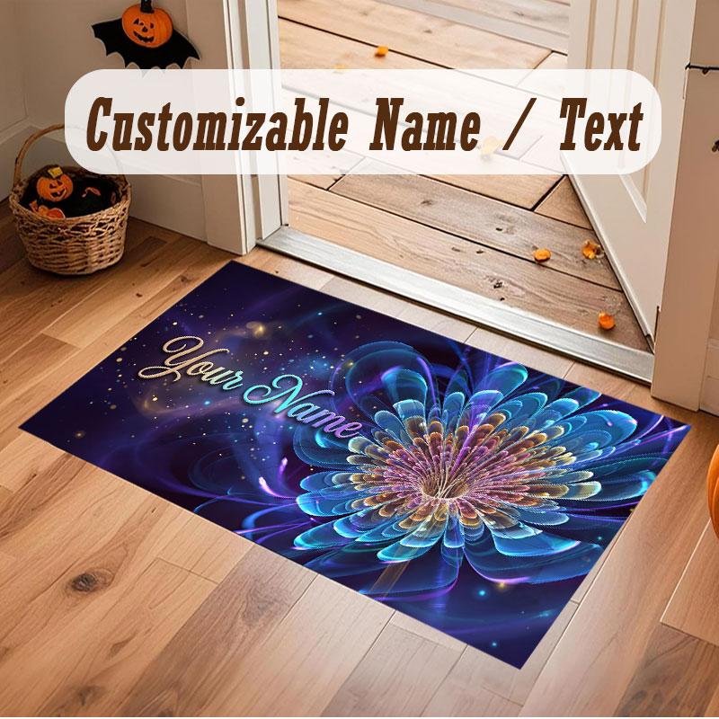 Floral Garden Theme Crystal Velvet Floor Rug Personalized Custom Name Text Warm Carpet Home Decoration