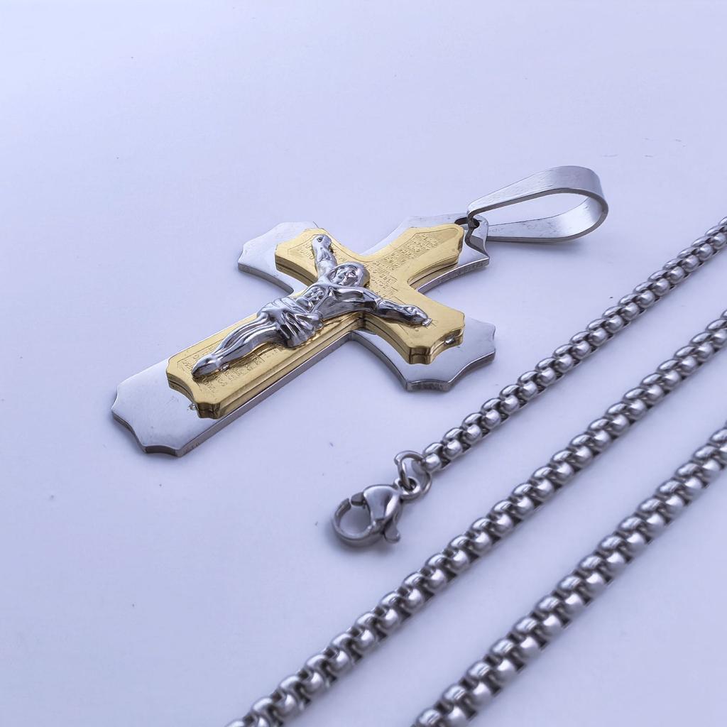 Colier nou european și american, realizat manual din oțel titan, cu pandantiv cruce din oțel inoxidabil