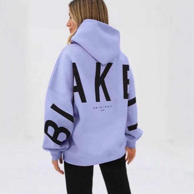 2026 Women's Loose Plus Velvet Hoodie with Bold Letter Print - Spring/Autumn Outerwear