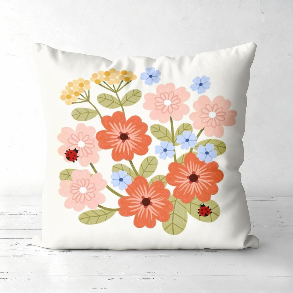 Pieces Floral Ladybug Print Square Throw Pillow Covers Pattern Cushion Cover Suitable for Sofa Bedroom Car Pillow Cover