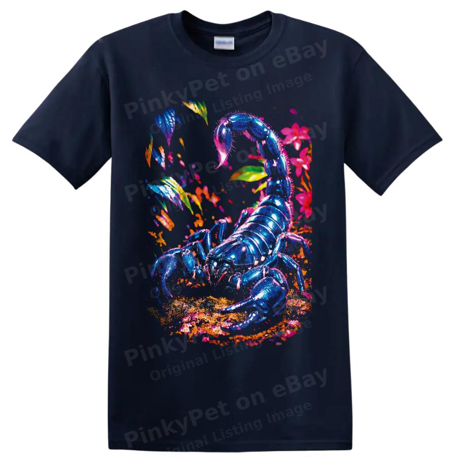 Scorpion T Shirt Neon Tropical Flowers Arachnid Art Graphic Tee Nature Gift