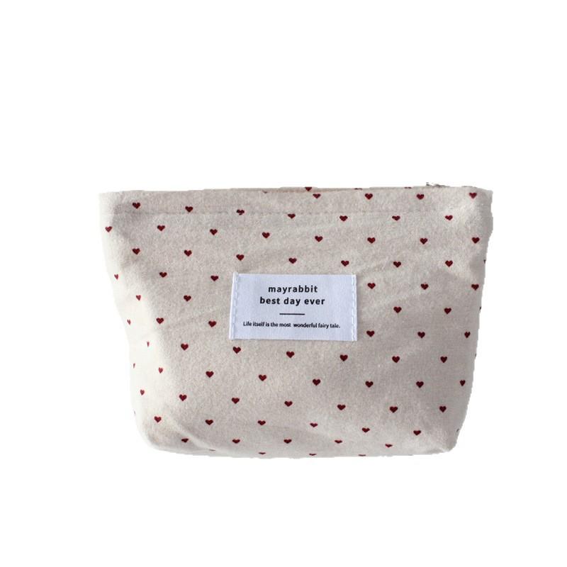 Korean ins polka dot love lipstick bag, high-value girl, hand-held makeup bag, large-capacity liner storage bag