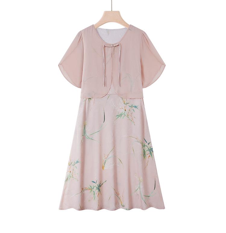 Elegantní dvoudílné šifonové šaty pro maminku - nový styl 2025 pro ženy středního a staršího věku