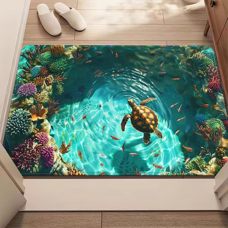2D Meeres-Meeresschildkröte Fußmatte Korallenriff Unterwasserwelt Design Weicher Rutschfester Heimdekor Teppich Natürliche Landschaft Teppich für Küche