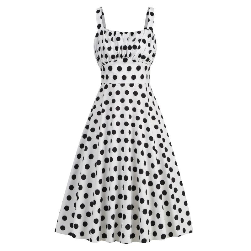 

Source ss retro suspender neck dual-purpose polka dot thin dress S